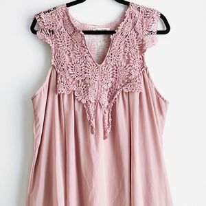 New Light Pink/Mauve pastel dress Lavender Crochet pleated Romantic Plus Sz 2X